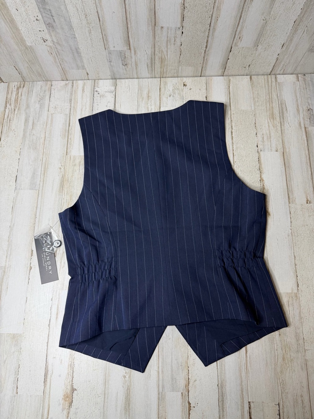 Laundry By Shelli Segal Navy Pinstripe Collarless Vest - Picture 2 of 5